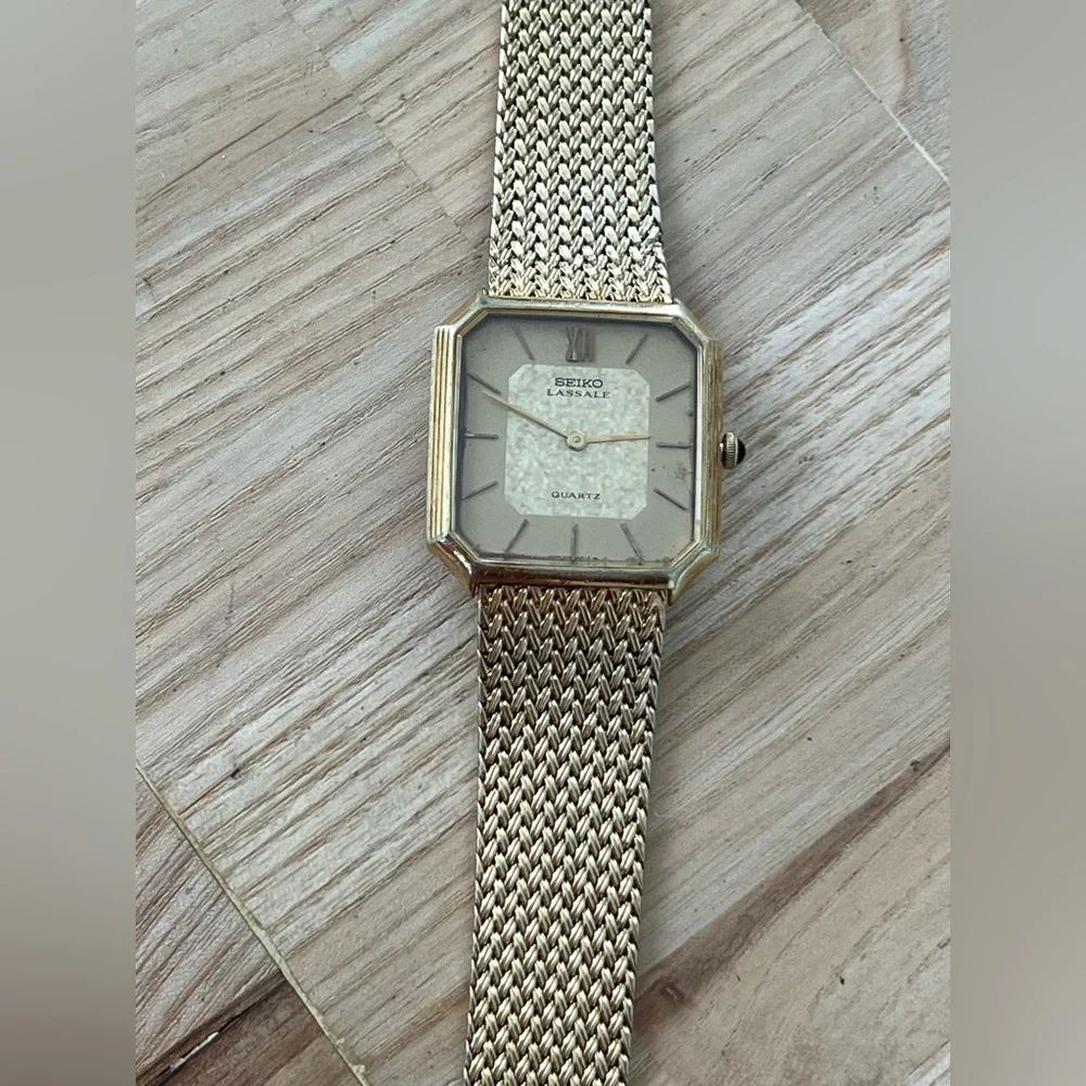 Seiko Lassale Ultra Rare Vintage Luxury Watch Gold Weave Bracelet Sparkling Dial